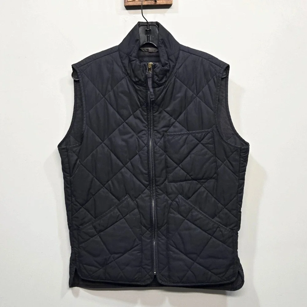 J.Crew Quilted Vest Men's Small Thermore Navy Military Utility Preppy Full Zip